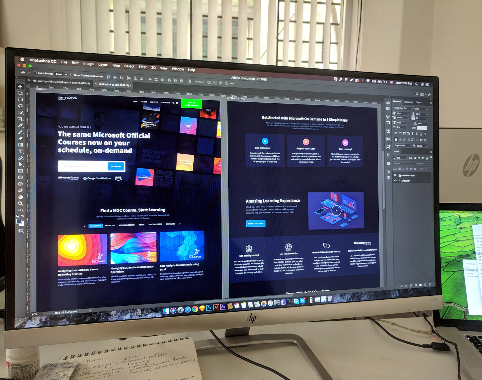 UI UX website design on a large screen