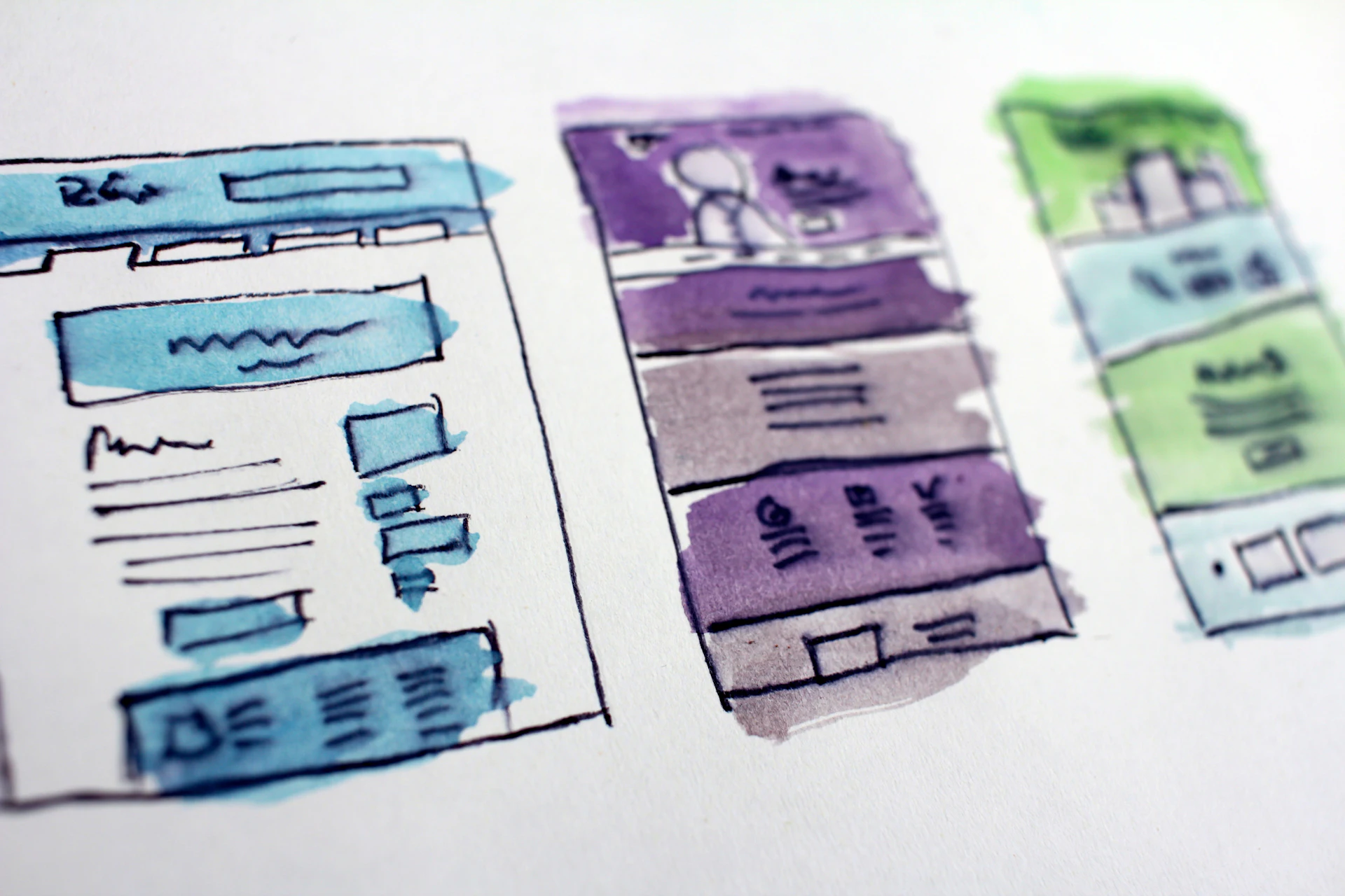 Website wireframe planning sketches on paper